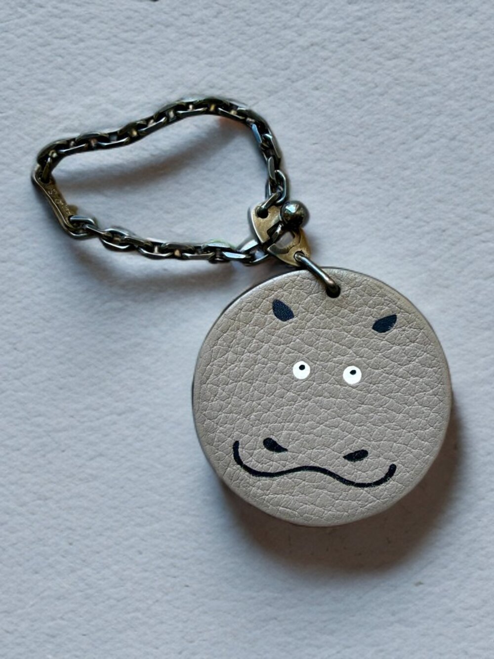 Hermes Gray Leather Hippo Bag Charm
